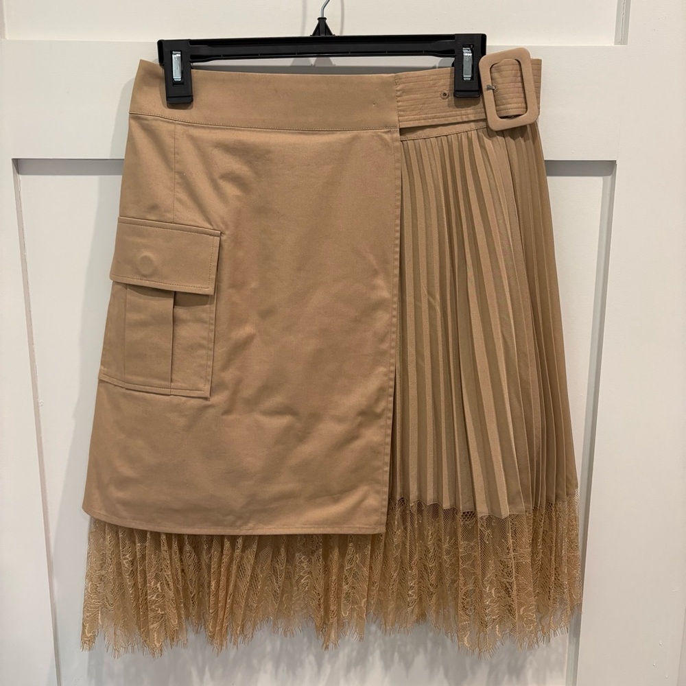 Self-Portrait Asymmetrical Pleated Lace-Trim Wrap Skirt
